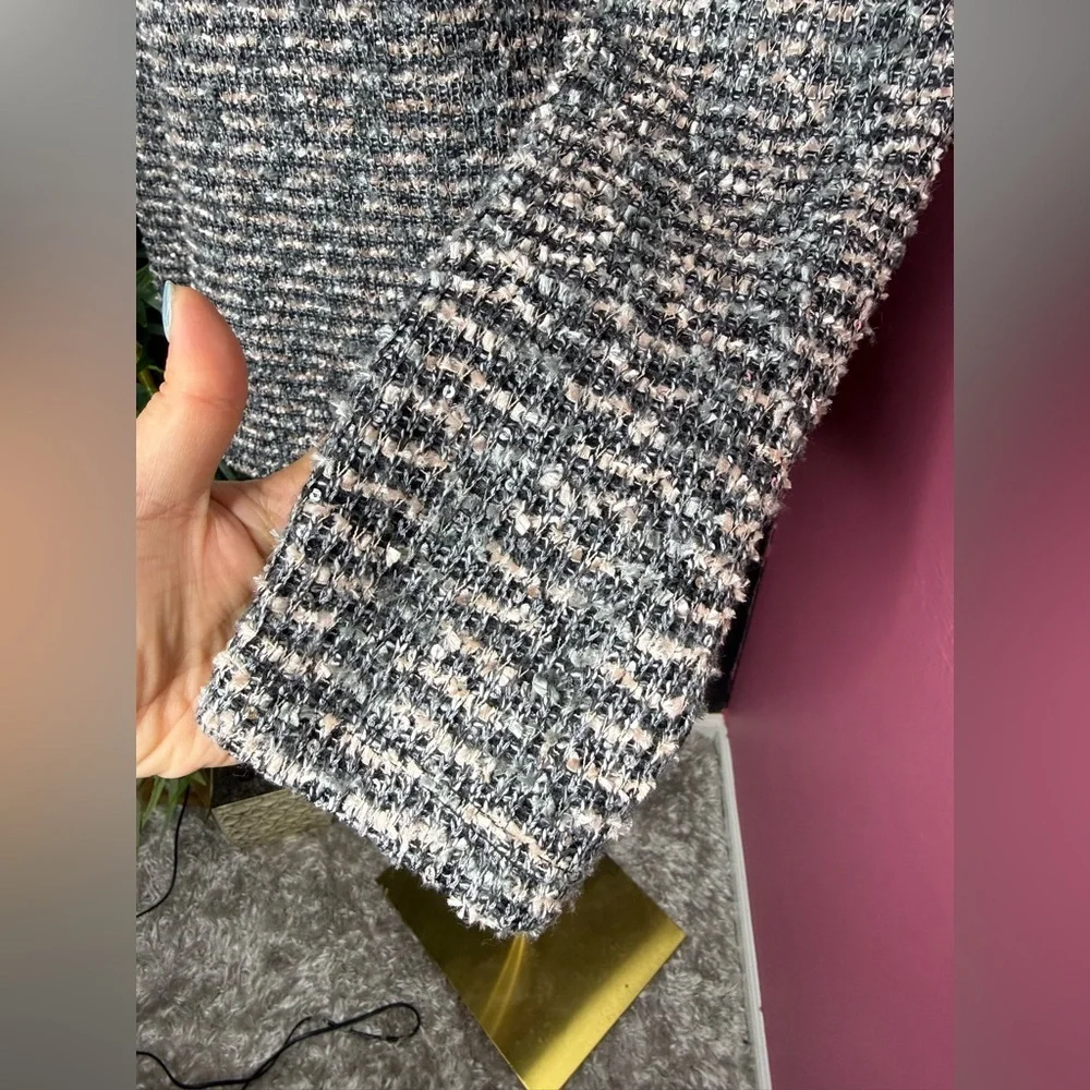 RINASCIMENTO Sequins Striped Tweed Long Sleeve Top Mock Neck Sz XL